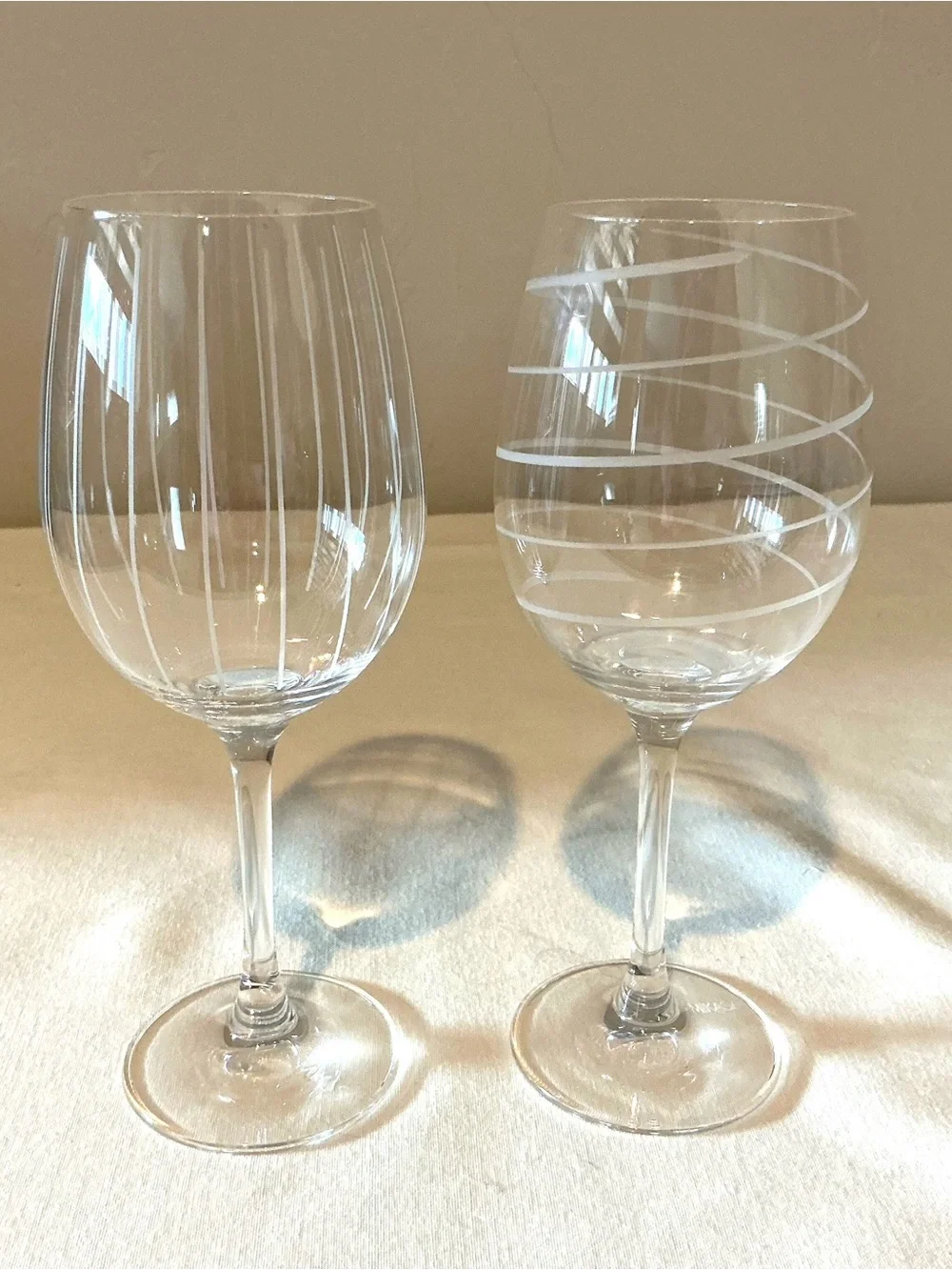 Mikasa Cheers Collection, Etched White Wine Glasses, Set Of 2 Stripes Swirls